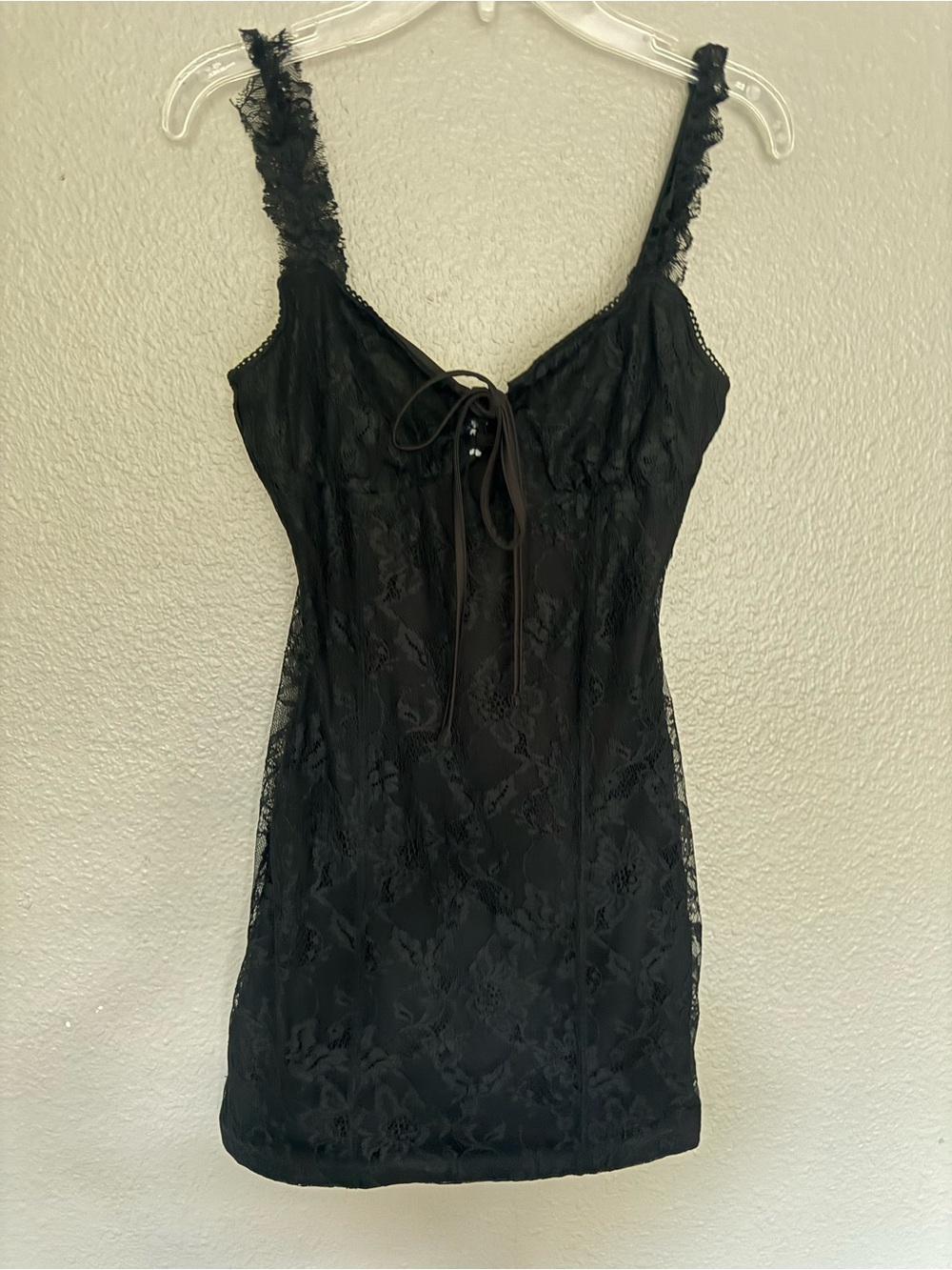 Reclaimed Vintage Black Lace Tie-Front Mini Dress - US Size 2 XS